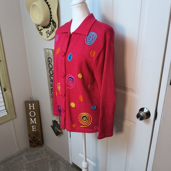 Vintage VICTORIA HARBOUR Geometric Rainbow Cardigan Sweater Women Sz M - Picture 2 of 11